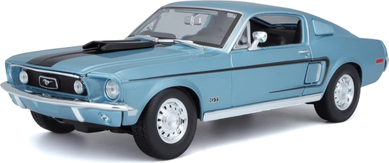 Maisto Ford Mustang GT Cobra Jet Fastback 1968 – metalowy model 1:18, metaliczny niebieski