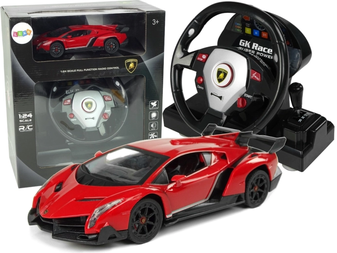 Zdalnie sterowane Lamborghini Veneno Red 2.4G kierownica dźwięki światła 1:24