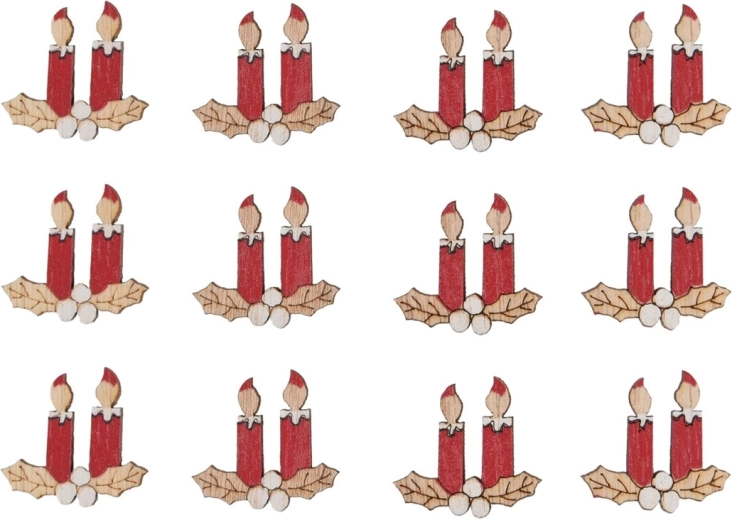 Naklejane drewniane świeczki czerwone 3 cm (12 szt.)