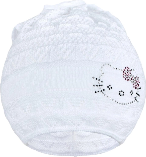 Dzianinowa czapeczka-chustka New Baby kotek biała 104 (3–4 lata)