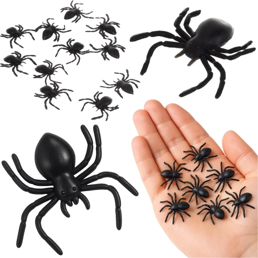 Plastikowe pająki RUHHY – dekoracja na Halloween, 10 szt. (3 × 3 cm)