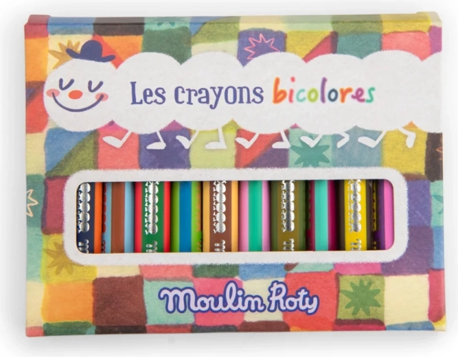 Moulin Roty dwukolorowe kredki Les Petites Merveilles - 12 szt.
