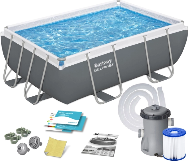 Ogrodowy prostokątny basen z metalową ramą 282 × 196 × 84 cm z filtrem BESTWAY
