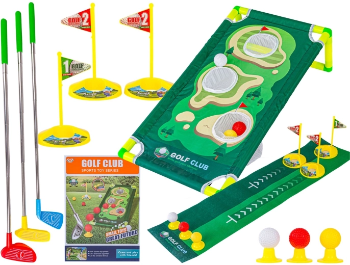 Mini golf – gra dziecięca z matą, kijami i akcesoriami