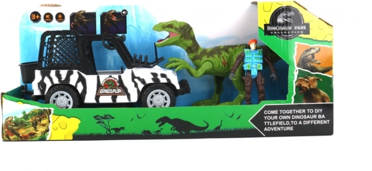 Zestaw dinozaurów z samochodem