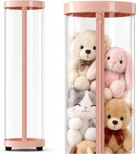 Różowy obrotowy organizer na pluszaki i zabawki z oświetleniem LED, 126 cm