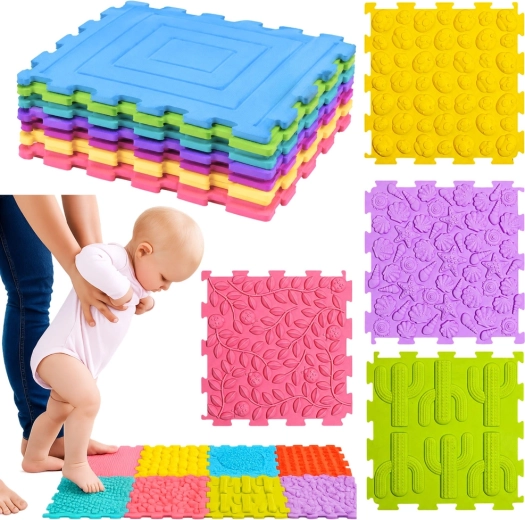 Sensoryczne silikonowe puzzle – mata do masażu i stymulacji sensorycznej 12 szt. (25 × 25 cm)