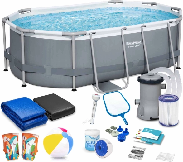 Ogrodowy basen stelażowy BESTWAY Power Steel 305 × 200 × 84 cm zestaw 17w1