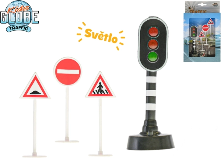 Sygnalizator świetlny na baterie 13 cm + 3 znaki drogowe KIDS GLOBE TRAFFIC