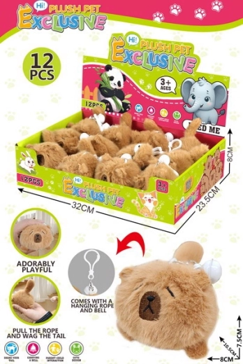 Pluszowy breloczek nakręcana kapibara 10,5 cm z dzwoneczkiem