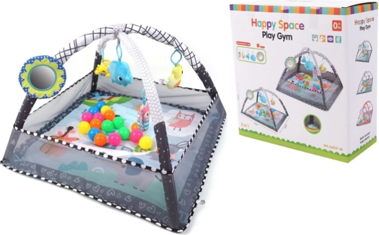 TinyMini Happy Space edukacyjna mata 2w1 z kojcem i piłeczkami