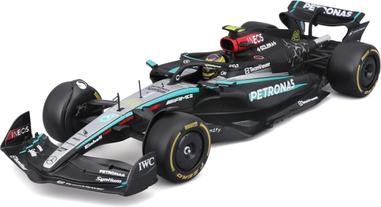 Bburago Mercedes-AMG Petronas W15 2024 #44 Lewis Hamilton – model Formuły 1 1:24 w akrylowym boxie