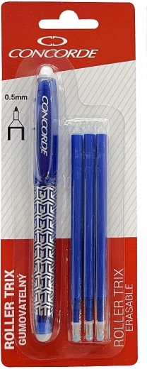 Wymazywalny długopis żelowy CONCORDE Trix 0,5 mm, niebieski + 3 wkłady