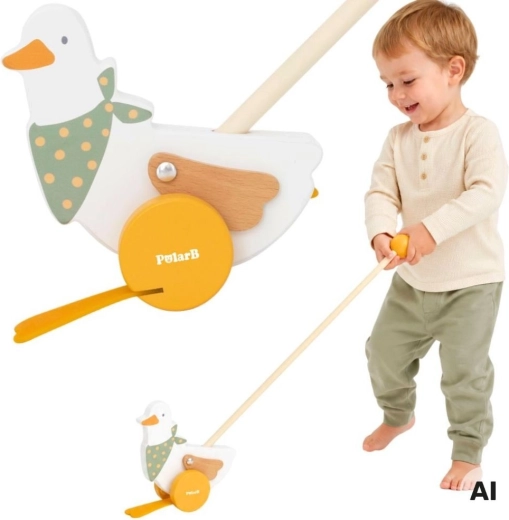 Viga PolarB drewniana pchana gąska na kiju dla dzieci 12m+