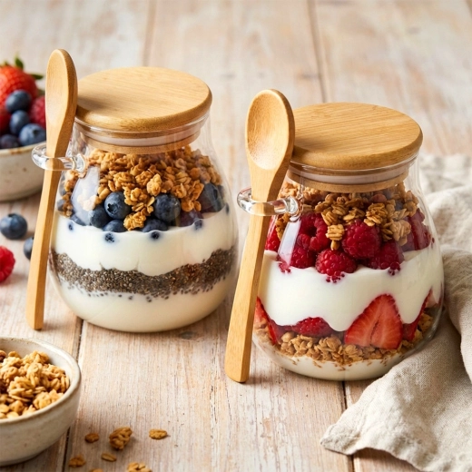 Praktyczny zestaw 2 kubeczków z łyżeczkami