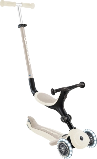 Globber Go Up Active Lights Ecologic 3w1 hulajnoga z odpinanym siedziskiem, kokosowa