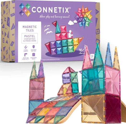 Connetix Pastel Starter Pack magnetyczne klocki konstrukcyjne 64 szt.