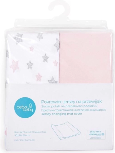 Ceba Baby pokrowiec na przewijak 50 × 70 cm, 2 szt. Candy Pink + Pink Stars