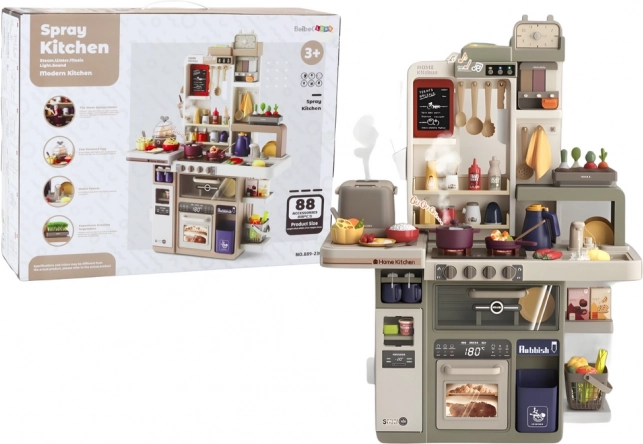 Dziecięca kuchnia ze światłami, dźwiękami i parą, 88 elementów