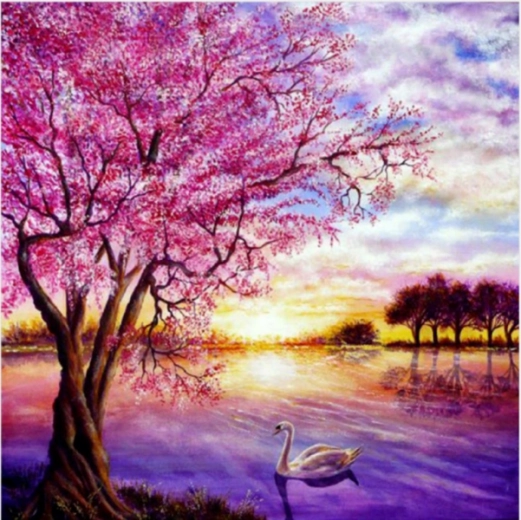 Mozaika diamond painting – zachód słońca nad jeziorem 30 × 30 cm