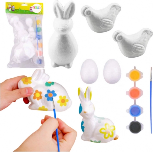 Zestaw wielkanocny do malowania styropianowych ozdób zając, jajka i kury