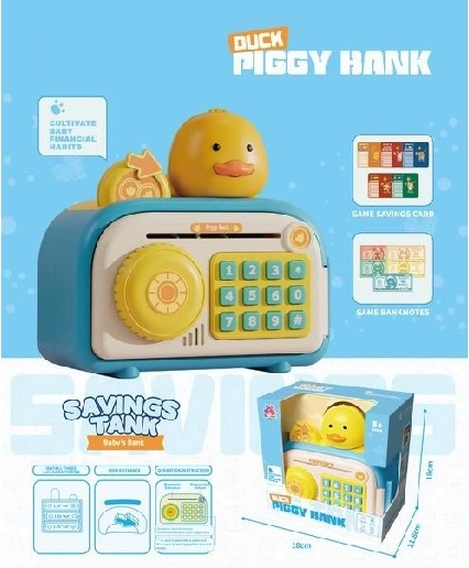 Elektroniczna dziecięca skarbonka-sejf Kaczuszka z PIN-em i czytnikiem linii papilarnych