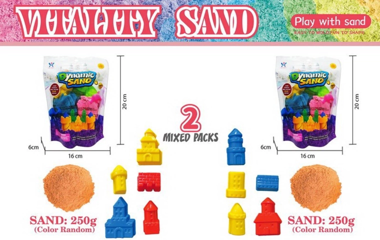 Piasek kinetyczny żółty 250 g z zestawem foremek zamek