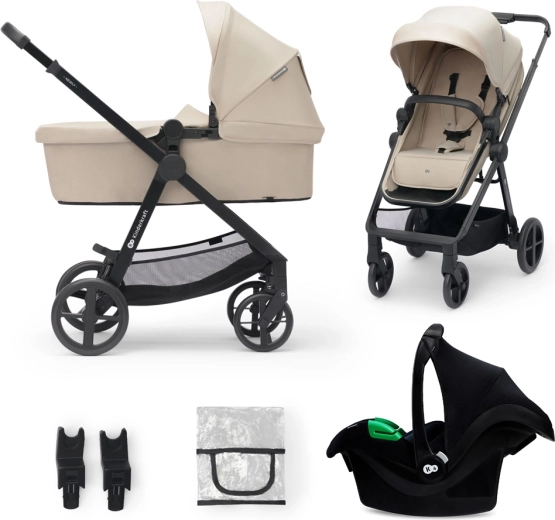 Kinderkraft wózek wielofunkcyjny 3w1 Newly sand beige z fotelikiem samochodowym Mink Pro