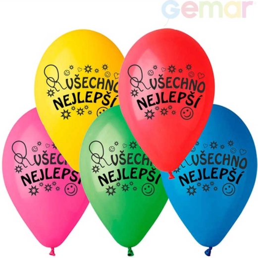 Balon latexowy Gemar z nadrukiem „Wszystkiego najlepszego” 26 cm - 1 szt.