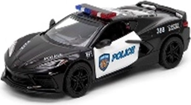 Metalowy policyjny model Corvette 2021 z otwieranymi drzwiami i napędem typu pull-back