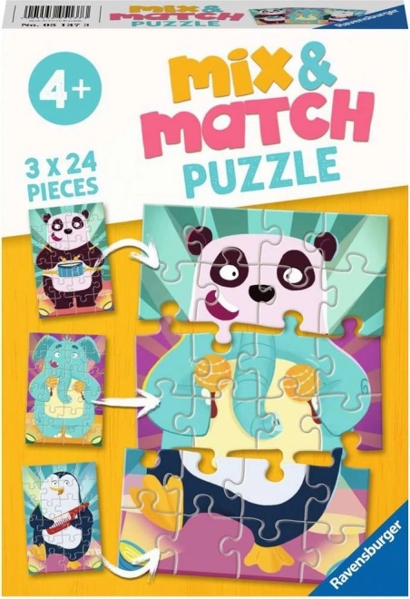 Ravensburger Mix & Match – zabawne zwierzątka, puzzle 3×24 elementy
