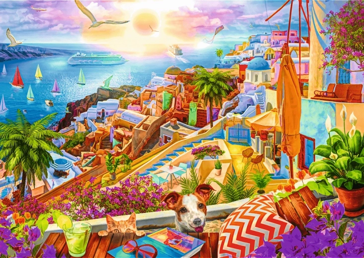 Puzzle TREFL Premium Plus Tea Time – wizyta na Santorini, 1000 elementów