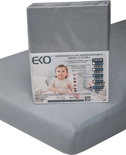 Ekologiczne nieprzemakalne prześcieradło z gumką jersey szare 120 × 60 cm