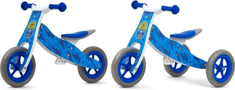 Drewniany rowerek biegowy Milly Mally 2w1 Cool blue army