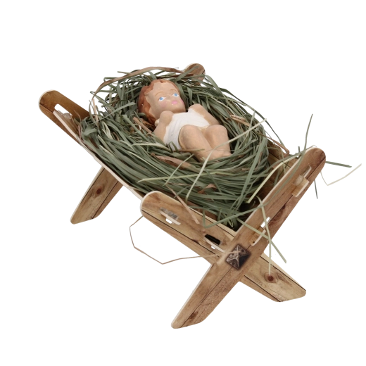 Figurka Dzieciątka Jezus w żłóbku mała, kolorowa