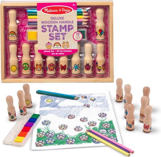 Kreatywny zestaw drewnianych pieczątek z tuszami i kredkami Melissa & Doug