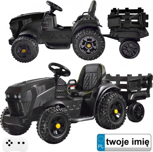 Dziecięcy elektryczny traktor z przyczepą – czarny