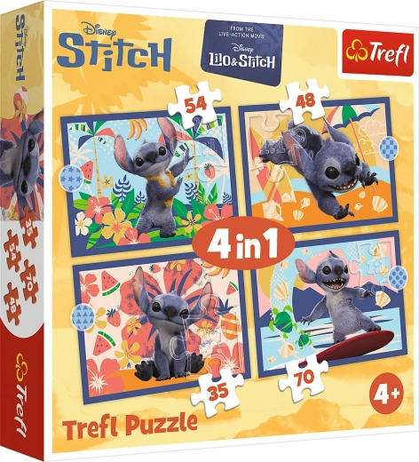 puzzle 4w1 wakacje na Hawajach - disney stitch trefl