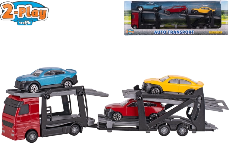 Transporter samochodów 1:60 z odłączaną przyczepą i 3 autkami