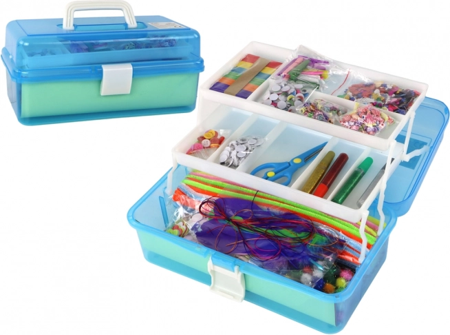 Niebieski rozkładany walizkowy kreatywny zestaw artystyczny DIY
