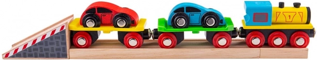 Drewniany pociąg towarowy z autkami i torami BIGJIGS RAIL