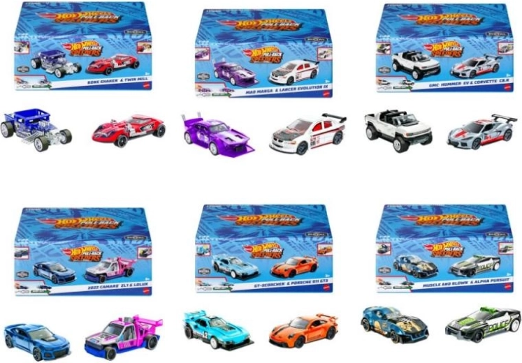 Hot Wheels samochody pull-back 2‑pack 1:43