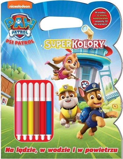 Psi Patrol Superkolory 8: Na lądzie, w wodzie i w powietrzu – kolorowanka z flamastrami