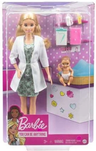 Lalka Barbie pediatra z niemowlęciem