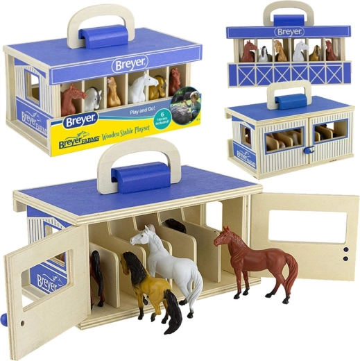 Breyer Stablemates Farms drewniana przenośna stajnia z 6 końmi