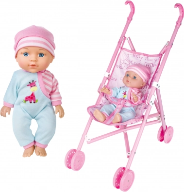 Bobas ze dźwiękami i wózkiem 27 cm – czeskie opakowanie