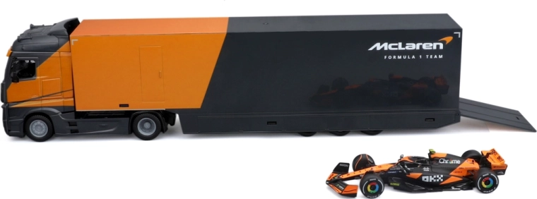 Bburago Racing Hauler – ciągnik z naczepą i bolid F1 McLaren MCL38 2024 Lando Norris 1:43