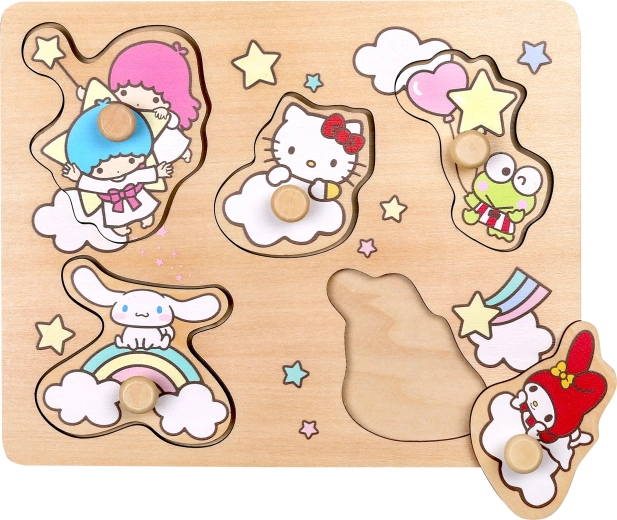 Drewniane puzzle wkładane z uchwytami Hello Kitty