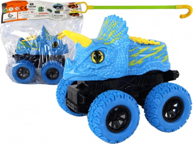 Triceratops zabawkowe auto z gumowymi kołami niebieskie