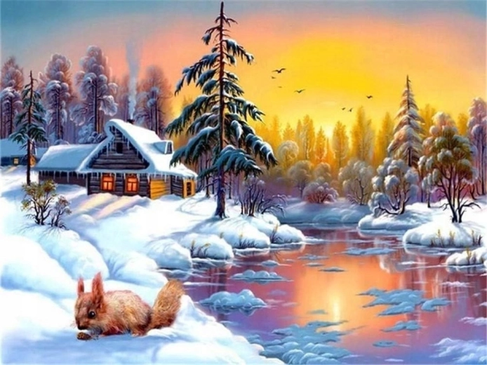 Norimpex Malowanie po numerach Wiewiórka zimą 40 × 50 cm